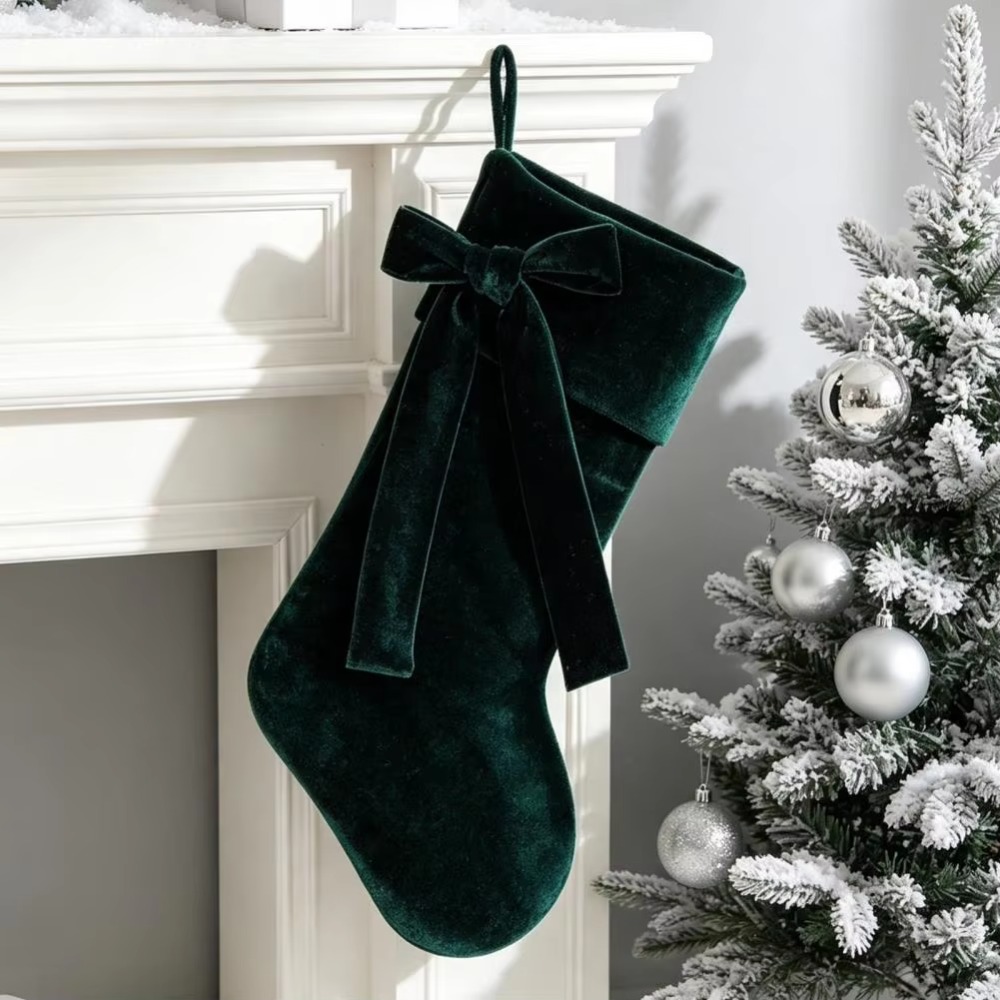 Christmas Stocking Hanging - Solid Color Velvet Christmas Stocking Thickened