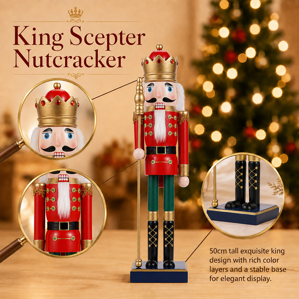 50CM Wooden Nutcracker Scepter - огляд і ціна Nutcracker Figurine