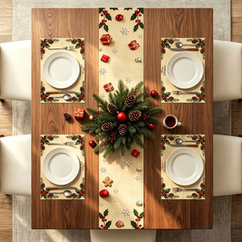 5pcs Christmas Wreath Printed  - огляд і ціна Christmas Table Runner