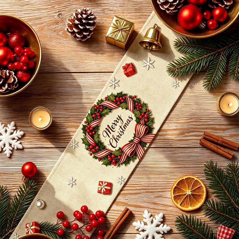 5pcs Christmas Wreath Printed  - огляд і ціна Christmas Table Runner